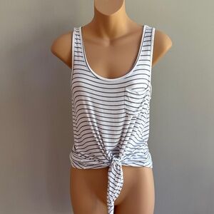 White and Gray  Women's Striped Tank Top By Rebellious One Size XS